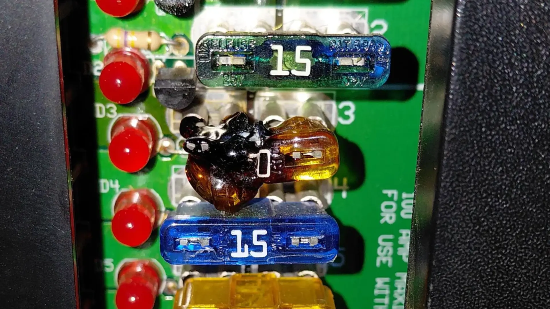 Melted fuse due to poor connection Melted fuse due to poor connection